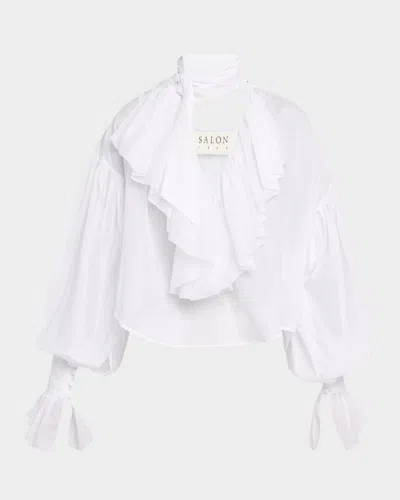 Salon 1884 Giacomo Ruffle Neck-scarf Cotton Blouse In White