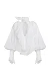 Salon 1884 Giacomo Ruffled Cotton Chemise Top In White