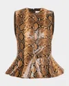 Salon 1884 Izabel Snake-embossed Leather Peplum Top In Sepia Python Print