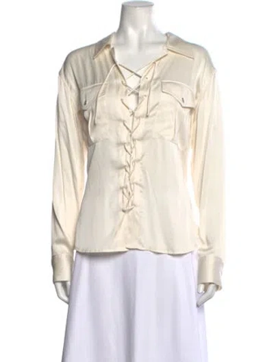 Pre-owned Salon 1884 Long Sleeve Button-up Top In Neutrals