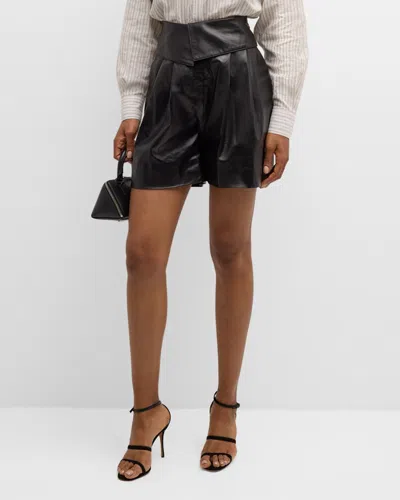 Salon 1884 Marca Pleated Leather Shorts In Black