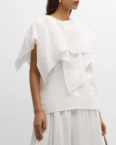 Salon 1884 Mira Check Linen Jacquard Handkerchief Top In White