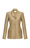 Salon 1884 Moro Cotton-silk Single-breasted Bar Jacket In Tan