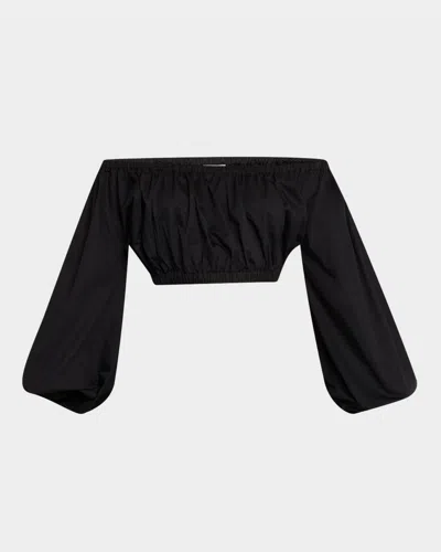 SALON 1884 ORO OFF-THE-SHOULDER COTTON POPLIN SATEEN CROP TOP
