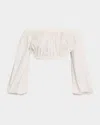 Salon 1884 Oro Off-the-shoulder Cotton Poplin Sateen Crop Top In Perla