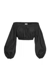 Salon 1884 Oro Off-the-shoulder Cotton Poplin Top In Black