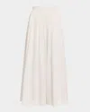 Salon 1884 Renzo Pleated Cotton Poplin Sateen Wide-leg Skirt Pants In Perla
