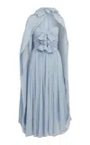 Salon 1884 Tiepolo Pleated-capelet Linen Dress In Light Blue