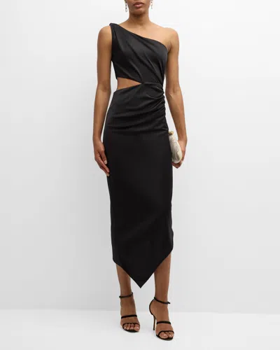 Salon 1884 Vania One-shoulder Cutout Sleeveless Midi Dress In Black