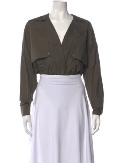 Pre-owned Salon 1884 V-neck Long Sleeve Top In Green