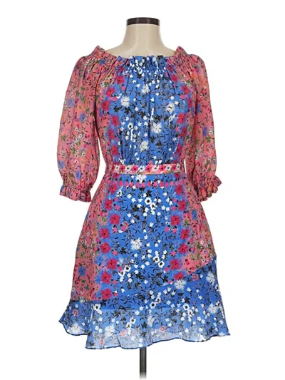 Pre-owned Saloni 3/4 Sleeve Silk Top Blue Strapless Neckline Tops