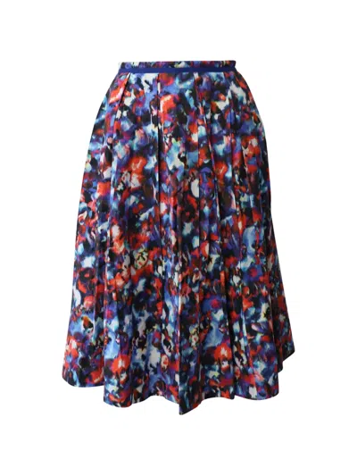 Pre-owned Saloni Abstract-pattern Midi Skirt In Blue