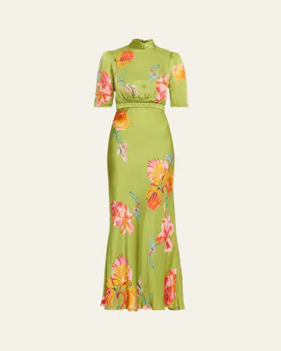Saloni Adele B Floral Silk Dress In Animal Print