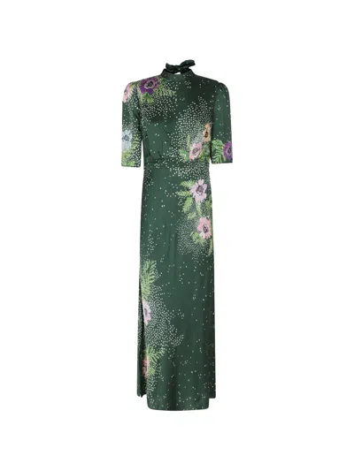 Saloni Adele Floral-print Silk-blend Dress In Green