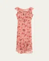 Saloni Heather Floral Print Midi Ruffle Detail Dress In Multicolor Silk In 2309-nerine Rosa