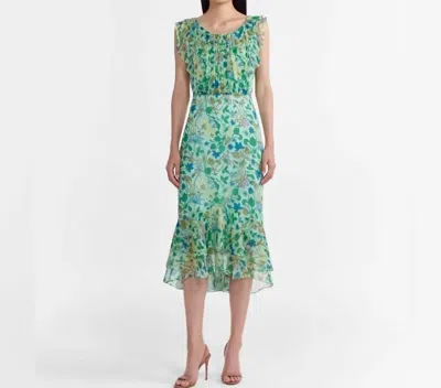 Saloni Aisha Ruffle Midi Dress In Taman Mint In Green