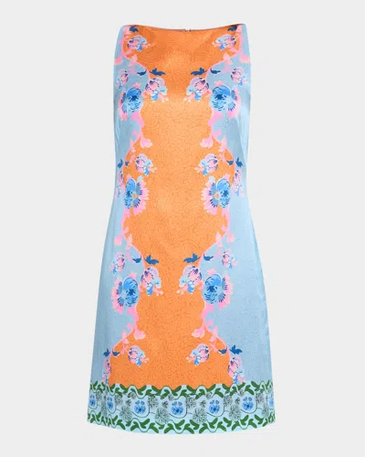 Saloni Alba-b Printed Silk-blend Shift Dress In Saffier Sunset