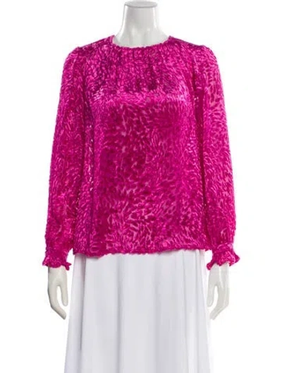 Pre-owned Saloni Animal Print Crew Neck Blouse W/ Tags In Pink