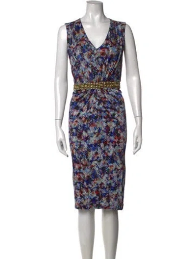 Pre-owned Saloni Animal Print Knee-length Dress In Blue