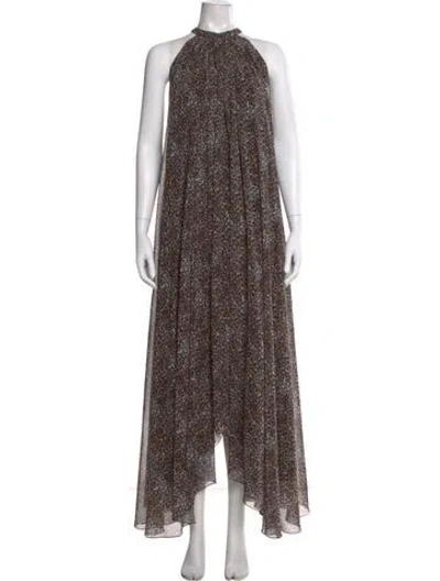 Pre-owned Saloni Animal Print Midi Length Dress In Brown