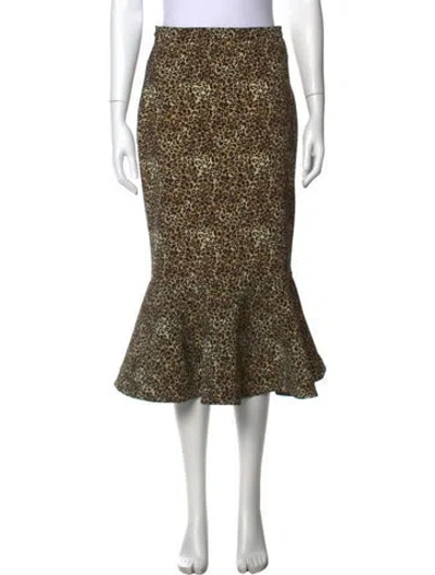 Pre-owned Saloni Animal Print Midi Length Skirt In Neutral