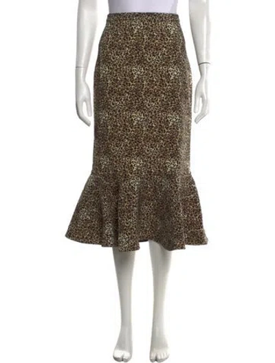 Pre-owned Saloni Animal Print Midi Length Skirt In Neutrals