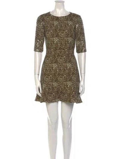Pre-owned Saloni Animal Print Mini Dress In Neutral