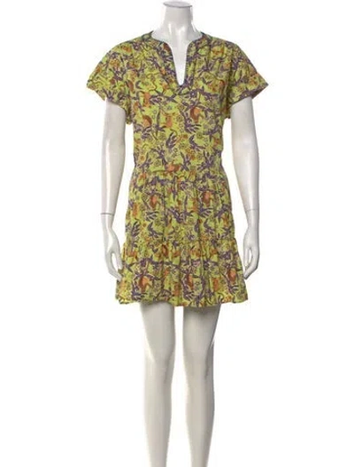 Pre-owned Saloni Animal Print Mini Dress In Yellow