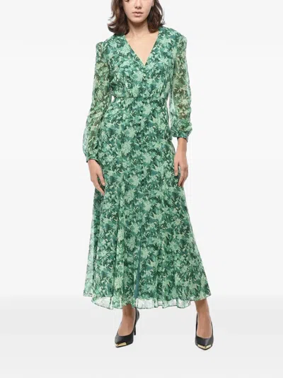 Saloni Annabelle Botanical-print Silk Dress In Green