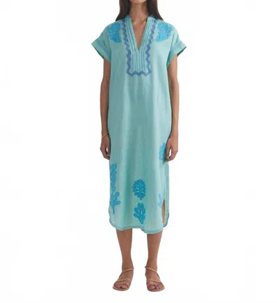 Saloni Aree Kaftan Midi Dress In Seafoam In Blue