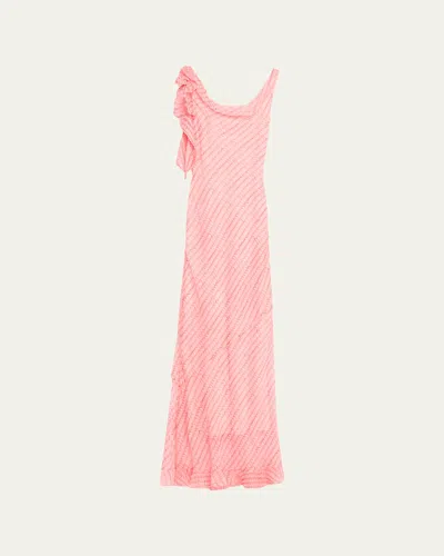 Saloni Asher B Ruffled Printed Silk-chiffon Maxi Dress In Baby Pink