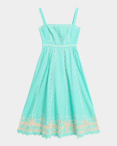Saloni Aurora B Embroidered Midi Dress In Blue