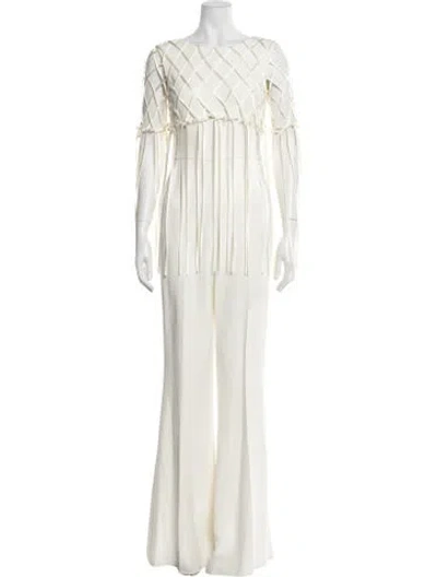 Pre-owned Saloni Bateau Neckline Jumpsuit W/ Tags In Neutral