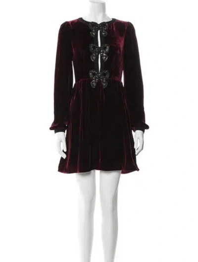 Pre-owned Saloni Bateau Neckline Mini Dress In Burgundy