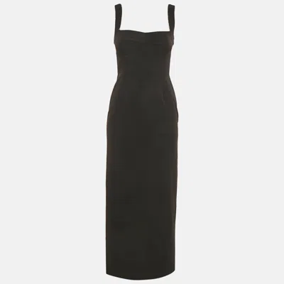 Pre-owned Saloni Black Stretch Crepe Stud Detail Midi Dress S