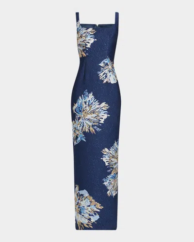 Saloni Bora Brocade Column Dress In Blue