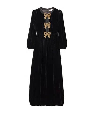 Saloni Camille Bow-embellished Velvet Gown In Black