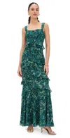 Saloni Chandra Ruffled Printed Silk-georgette Maxi Dress In Python Flower Emerald