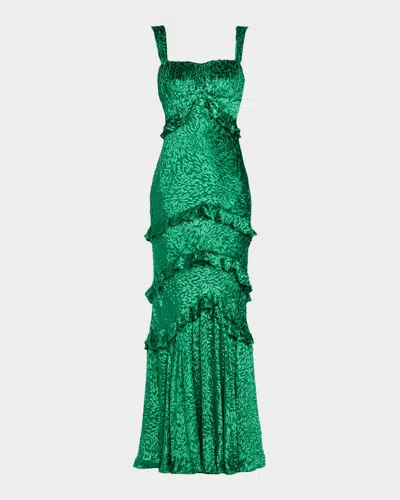 Saloni Chandra Floral Ruffled Gown In Green