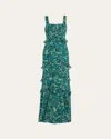 Saloni Chandra Ruffled Printed Silk-georgette Maxi Dress In Python Flower Emeral