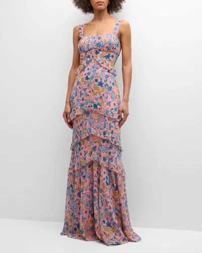 Saloni Chandra Floral Ruffled Gown In Taman Blush