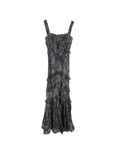 Pre-owned Saloni Chandra Ruffled Dress In Black