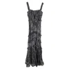 Saloni Chandra Ruffled Evening Dress In Black Silk In Gray