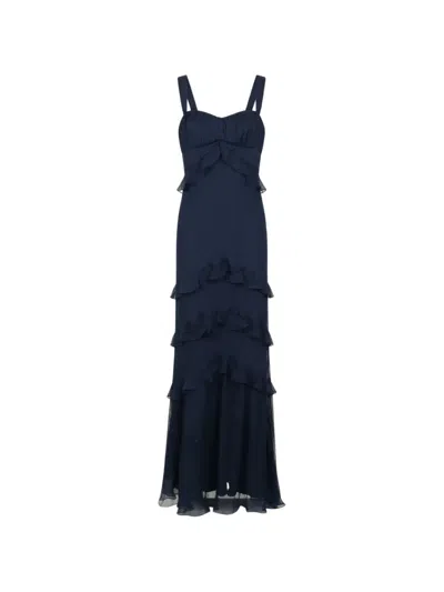 Saloni Chandra Ruffled Maxi Dress In Blue