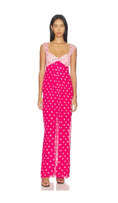 Saloni Chani Pleated Polka-dot Crepon-trimmed Silk-chiffon Midi Dress In Pink