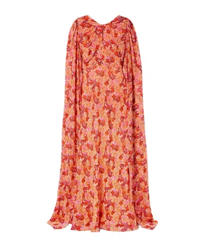 Saloni Claudia Cape-effect Floral-print Silk-georgette Gown In Multi