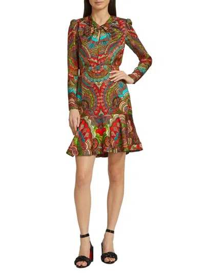 Saloni Claudia Short Dress In Forest Crystalline In Multi