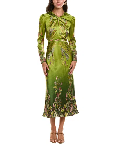 Saloni Claudia Silk Satin Midi Dress In Green