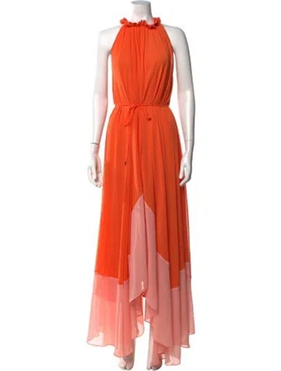 Pre-owned Saloni Colorblock Pattern Long Dress In Orange/pink