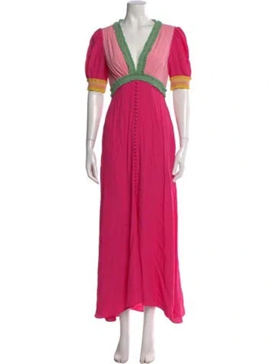 Pre-owned Saloni Colorblock Pattern Long Dress In Pink